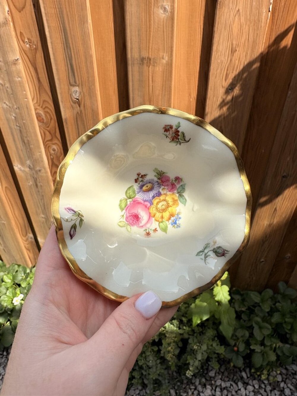 Porcelain Bonbon Dish, Floral Footed Bowl with Gold Trim, C.M. Hutschenreuther